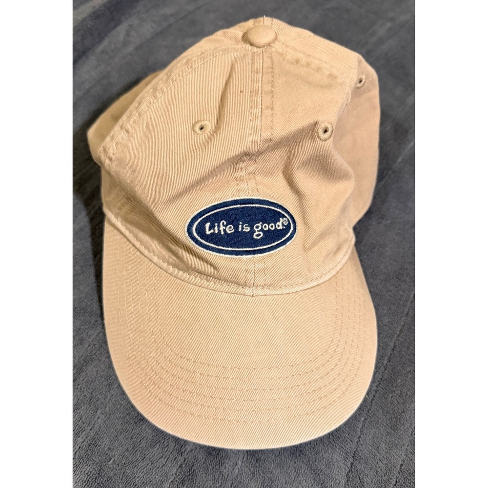 Life is Good Mens Khaki Tan Cotton Twill Adjustable Baseball Cap Dad Hat Logo
